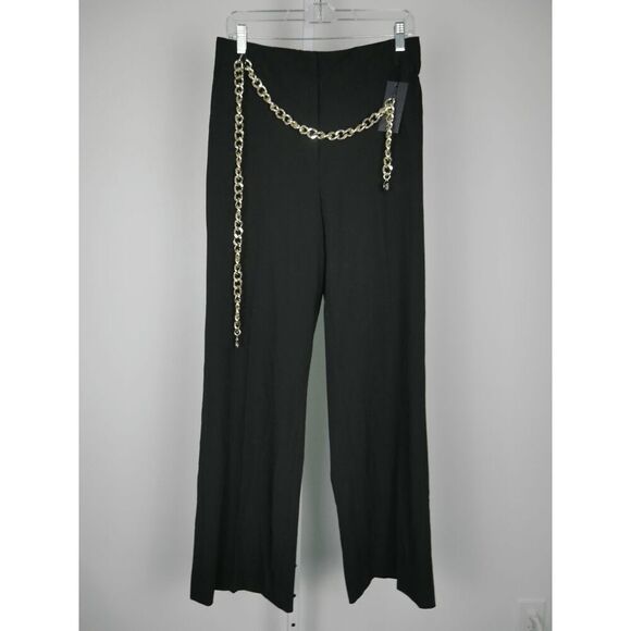 Tommy Hilfiger Women’s Black Chain Belt Wide-Leg Trousers Size 14 Work Pants - Picture 2 of 9